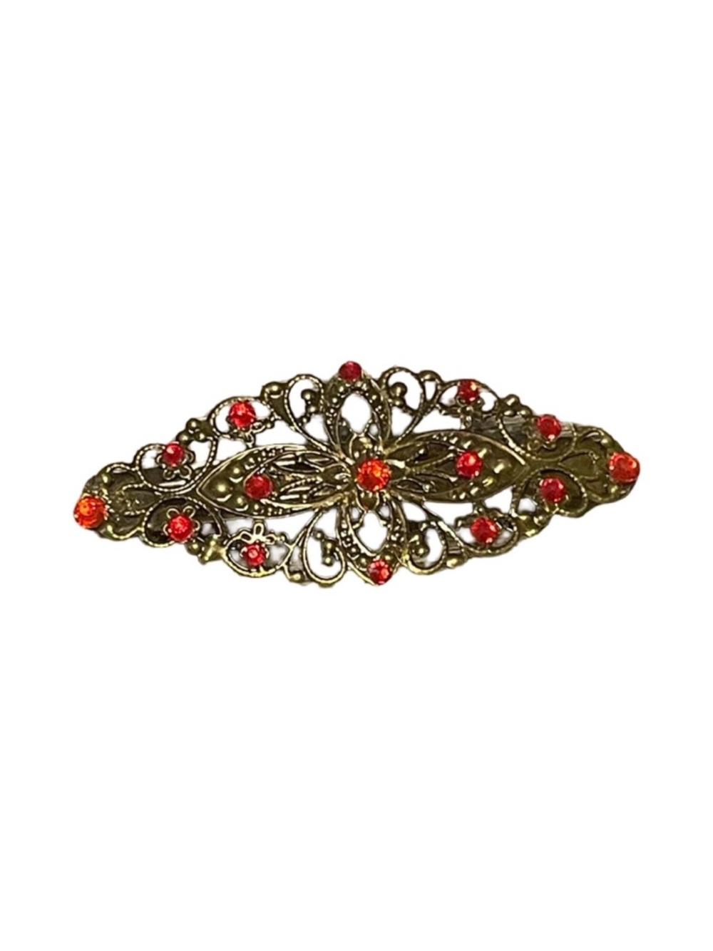 Antique-Style Filigree Hair Barrette with Red Rhinestones FINAL PRICE DROP
